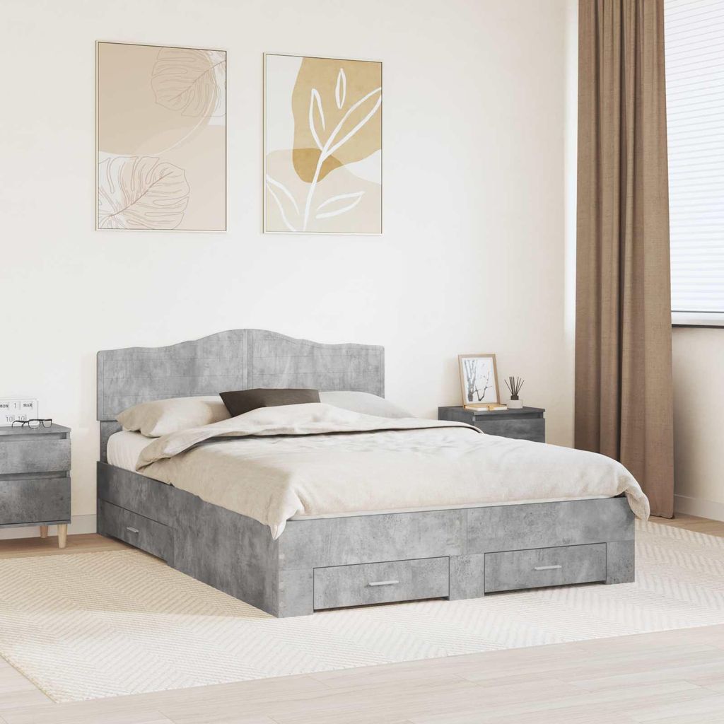 Maison Exclusive - Bettrahmen mit Kopfteil Beton Grau 150 x 200 cm Holzwerkstoff