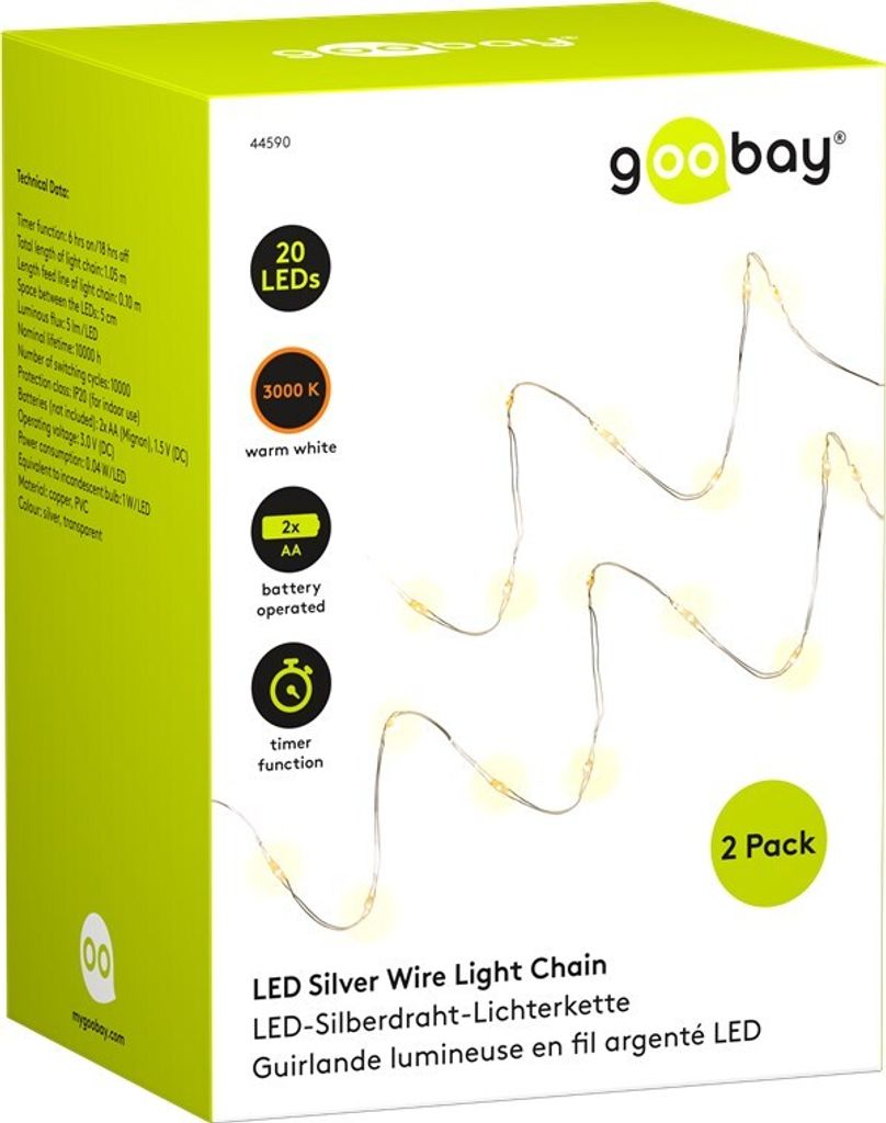 Goobay 2x 20er LED-Silberdraht-Lichterkette, inkl. Timer, Produktbild 