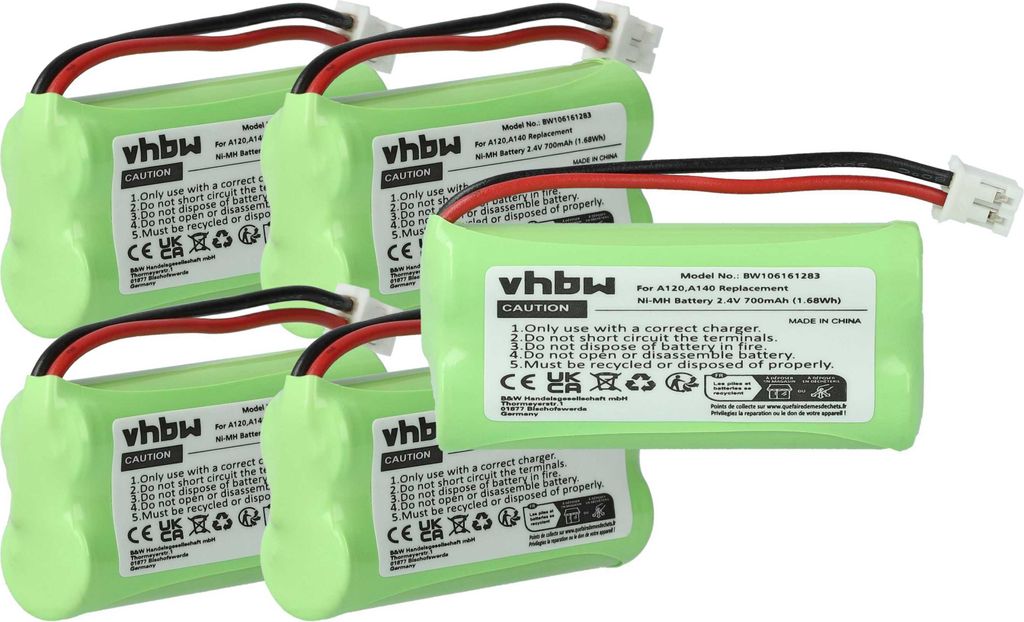 vhbw 5x Akku kompatibel mit Siemens Gigaset A145, A160, A150, A24, A240, A165, A16, A165 Trio schnurlos Festnetz Telefon (700 mAh, 2,4 V, NiMH)