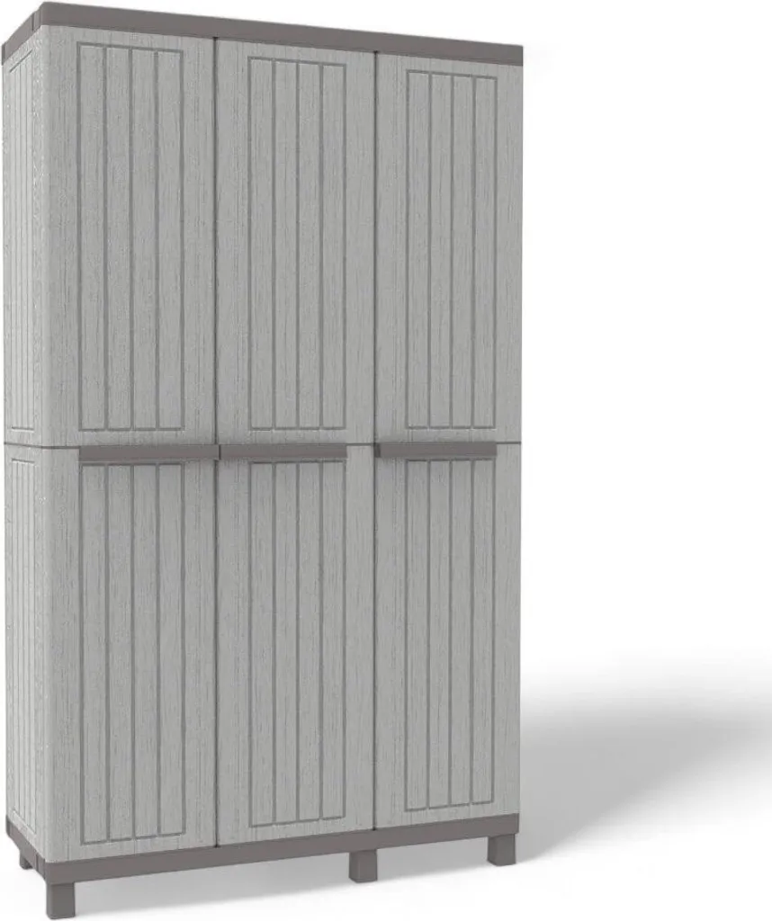 Armoire à balais 3 portes en plastique gris imitation bois L102 cm