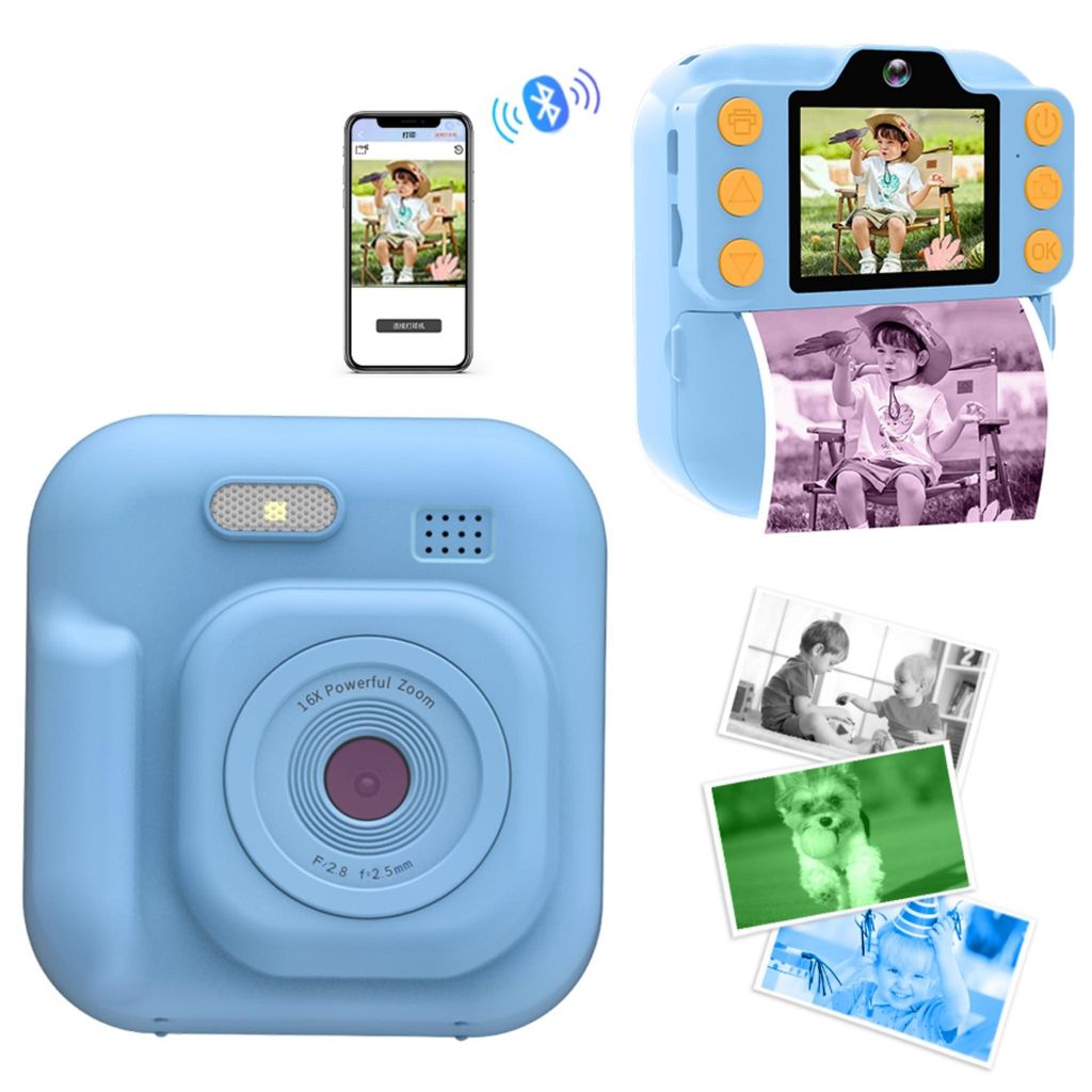 Kinder Sofortbildkamera Druckfunktion 1080P Digitalkamera Kinderkamera inkl. Videoaufnahme, DIY Graffiti, Spiele Bluetooth 5.3, Dual Kamera 2.0'' IPS