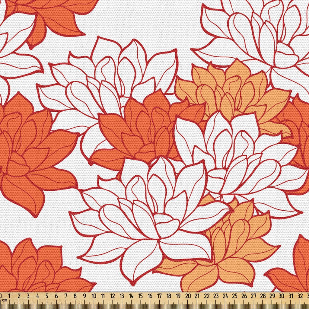 ABAKUHAUS Orange Gewebe als Meterware, Blühende Hand gezeichnete Lotus Leaves Garden Blumen botanische Natur Theme, 1 M (148 x 100 cm), Orange Lac...
