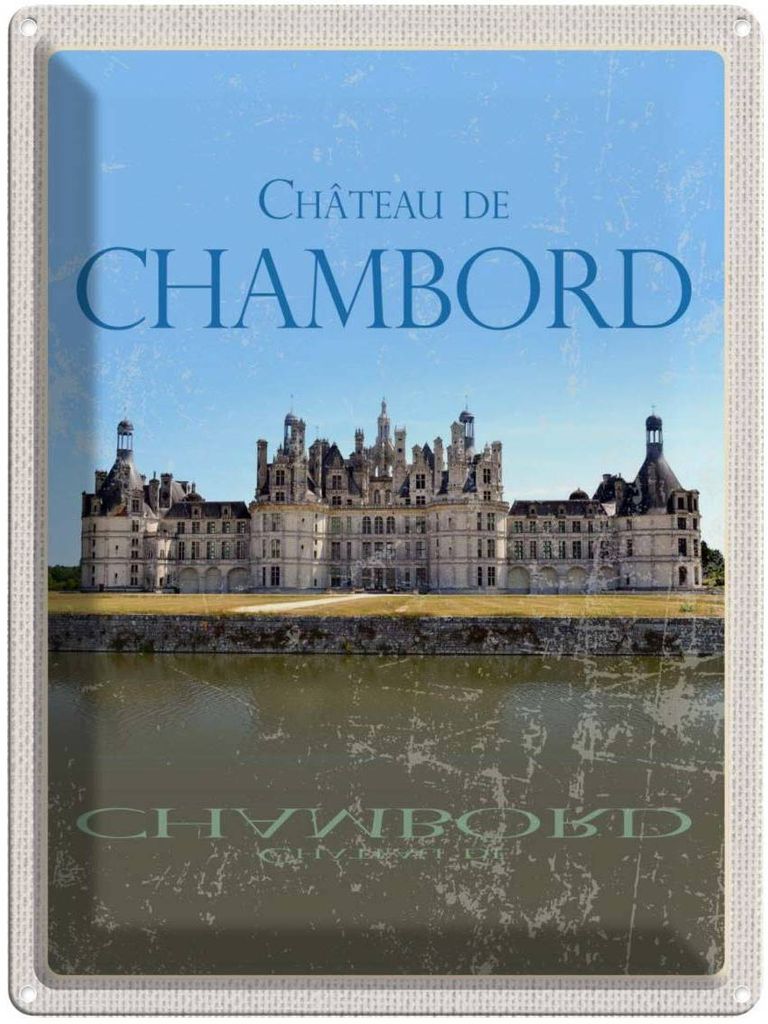 vianmo Blechschild 40x30 cm Chateau de Urlaub Chambord Schloss Retro Bildmotiv Reisemotiv Abenteuer Reisen Europa