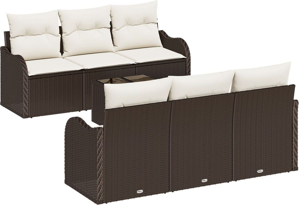 Möbel 7-teiliges Garten-Sofa-Set mit Kissen in braunem Poly-Rattan - Gartensofas 3345588