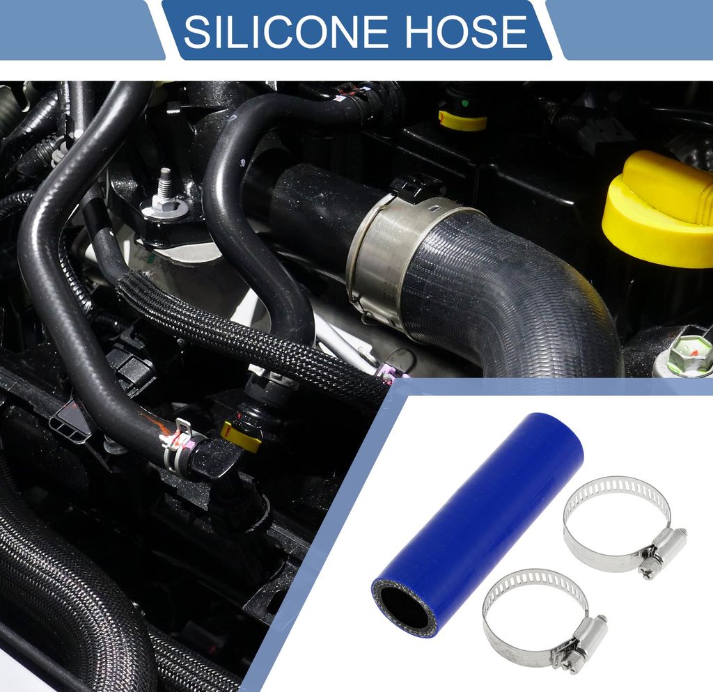 1 Set 22mm/0.87" ID 100mm/3.94" Länge 0 Grad Blau Schwarz Auto Silikonschlauch mit Schellen Kühlmittelschlauch Universal