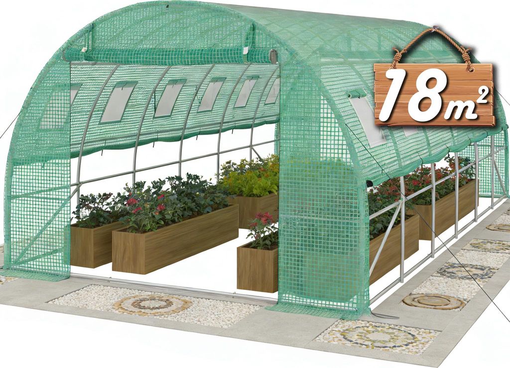 UISEBRT Gewächshaus Tunnel 600x300x200 cm aus Stahl mit PE-Netz 140g, Belüftungsfenster & Reißverschlusstüren, Gartentunnel Tomatenhaus Insekte...