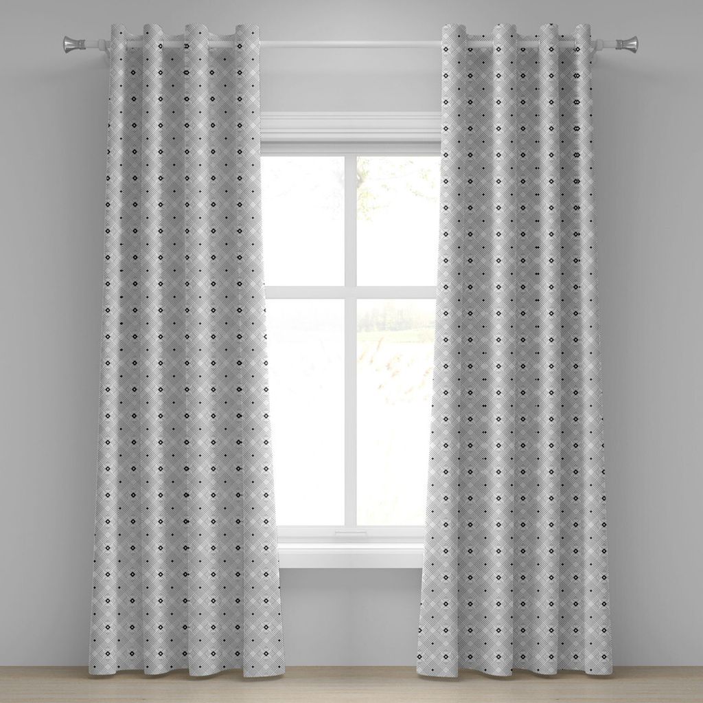 ABAKUHAUS Schwarz und weiß Ösenvorhang, Geometrische diagonale Quadrate und Streifen bildet Muster-modernen Art-Entwurf, Dekorative 2-Panel-Fenst...
