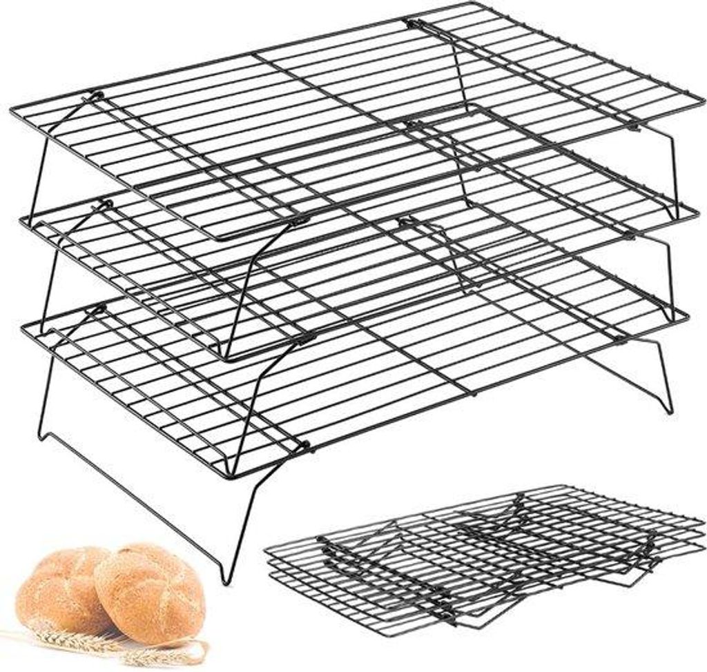 Drei-Schicht-Taartrek, Kühlschrank mit Stahl, antiaanbakbeschichtet, 40x25cm Taartrek, Küchenaccessoires, Muffin- und Pizzarek, für Cupcakes und...