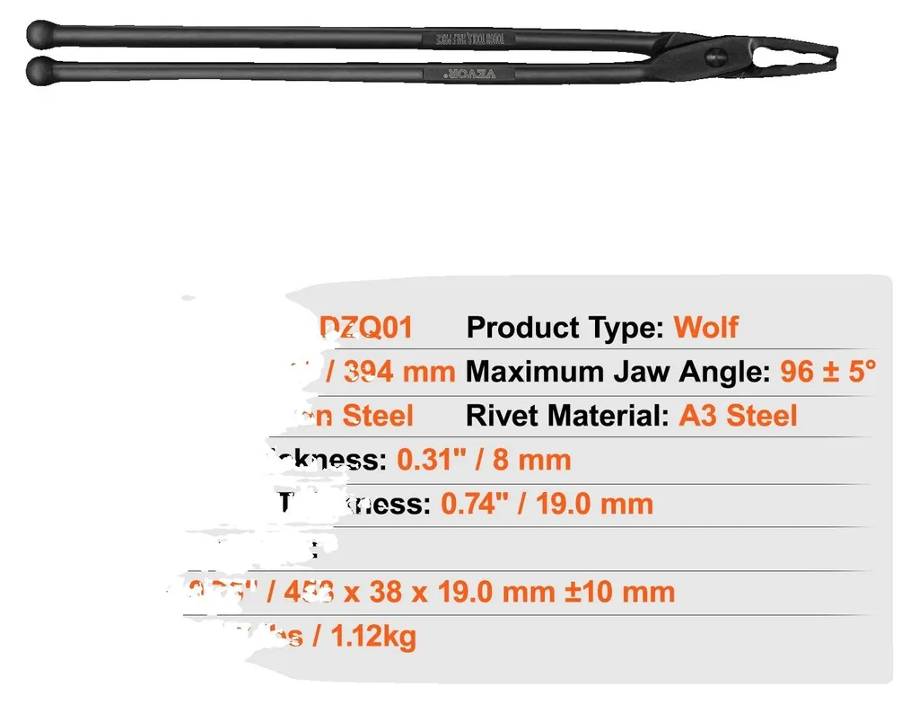 Pince de Forgeron Wolf pour Travail du Métal et Coutellerie Acier Noir