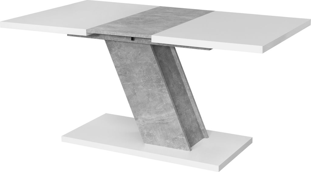 Vladon Esstisch Wohnzimmertisch Kross ausziehbar 120 - 160 x 75 x 80 cm, Germany, in den Farben Weiß matt und Beton Oxid Optik