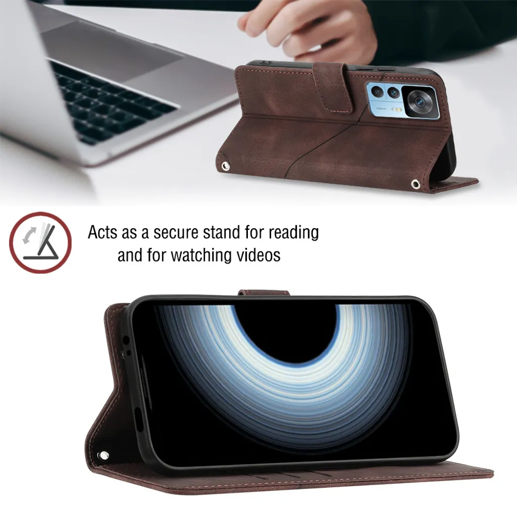 Custodia Portafoglio In Pelle Per Xiaomi 12T / 12T Pro – Marrone Chiaro Con Chiusura Magnetica E Supporto