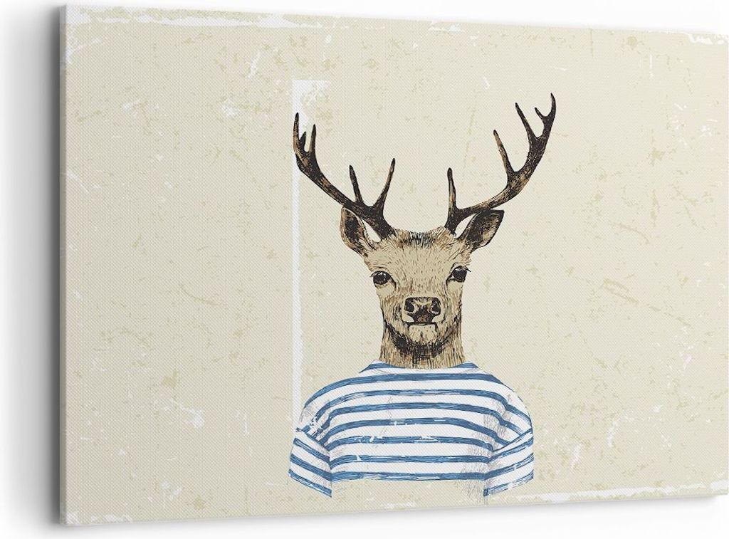 Bild auf Leinwand - Leinwandbild - Einteilig - Hipster Anthropomorphismus Hirsch - 100x70cm Wand Bild Wanddeko Wandbilder Leinwanddruck Bilder Wand...