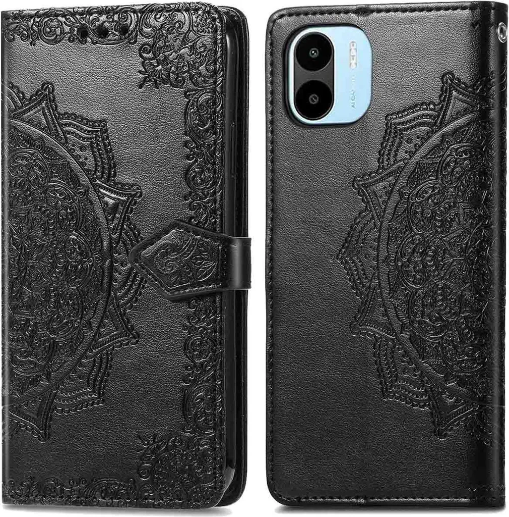 Custodia per Xiaomi Redmi A1/Redmi A2, in pelle PU di alta qualità, con fiori in rilievo, chiusura magnetica, antiurto, custodia protettiva a portafoglio con supporto, slot per schede, cinturino da