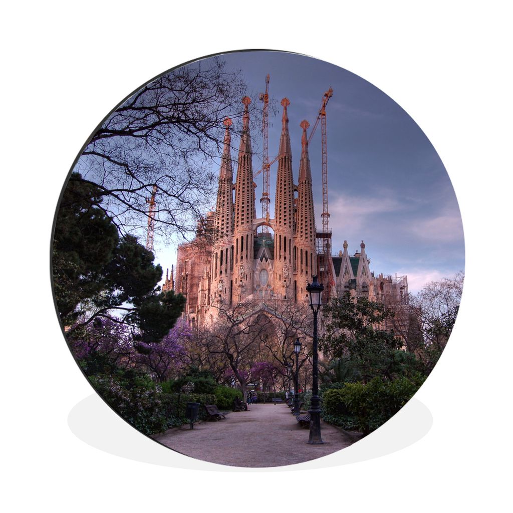 MuchoWow Aluminium Wandkreis Sagrada Familia in Barcelona in der Abenddämmerung Ø 30 cm Wanddeko Modern Wohnzimmer - Wand Bild - Wohnzimmer - R...