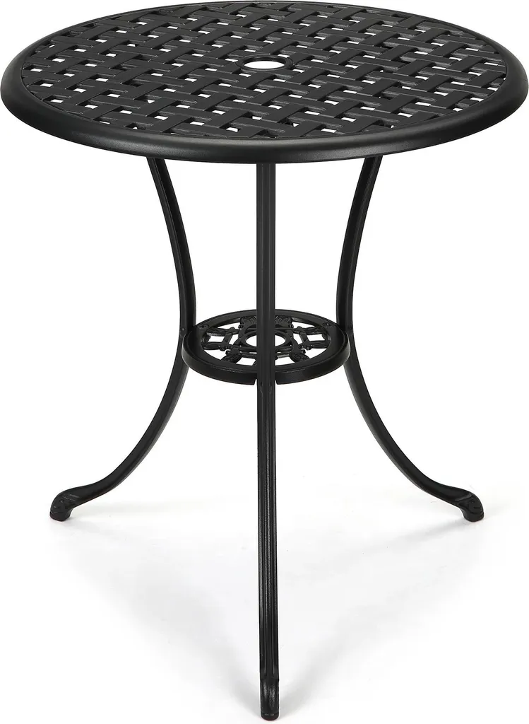 Table de balcon ronde 60 cm noire en aluminium avec support pour parasol