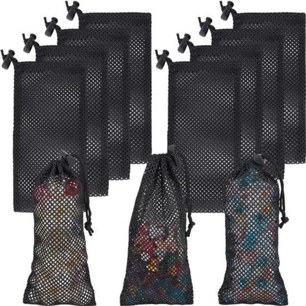 Sac en filet noir en polyester 50 x 10 cm avec zip pour rangement