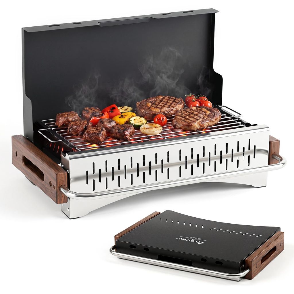 Grill węglowy COSTWAY, mały, przenośny, składany, idealny Zdjęcie produktu 