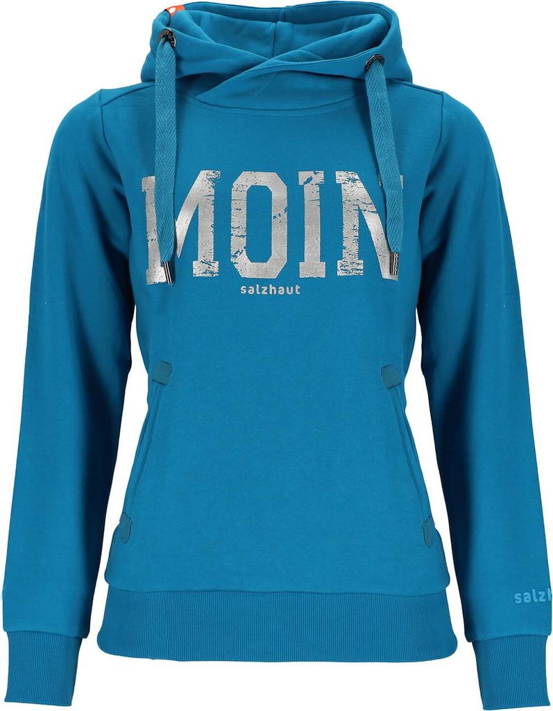 Salzhaut Damen Hoodie Sünn mit Moin-Print - Modischer Kapuzenpullover mit Kapuze mit Kordelband in Fjord-Silver Größe XXL
