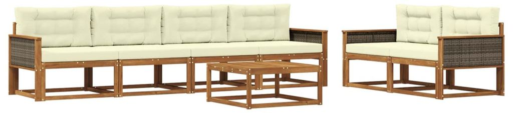 vidaXL Outdoor-Sofagarnitur mit Kissen 7 pcs Natur und Creme
