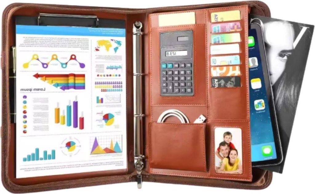 Leder-Aktentasche Braun – Schreibmappe mit Reißverschluss und Wasserfeste Dokumentenmappe – Notizblock-Aktentasche für Geschäftsmeetings –...