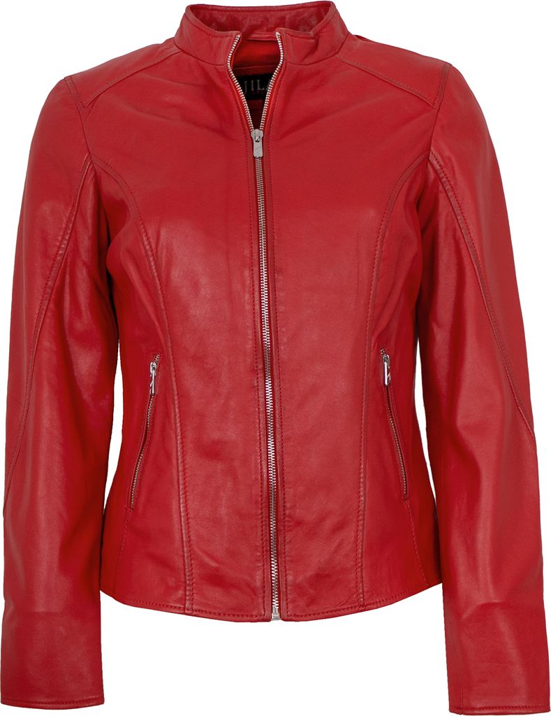 Jilani - Damen Lederjacke Lammnappa salsa rot : 40