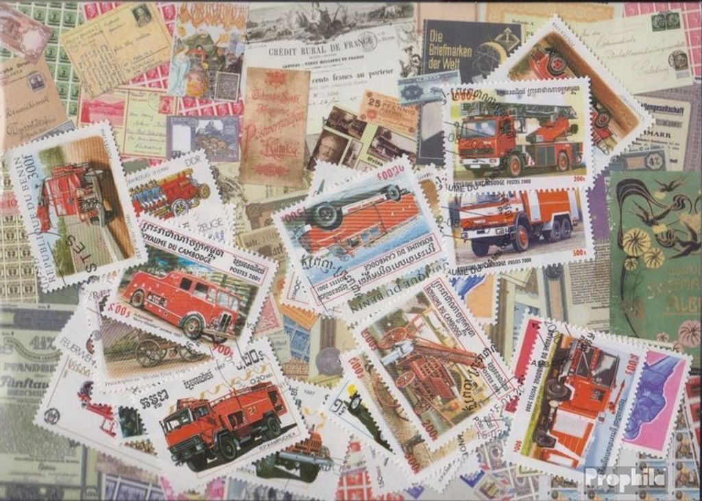 Briefmarken Motive 25 verschiedene Feuerwehr Marken Produktbild 