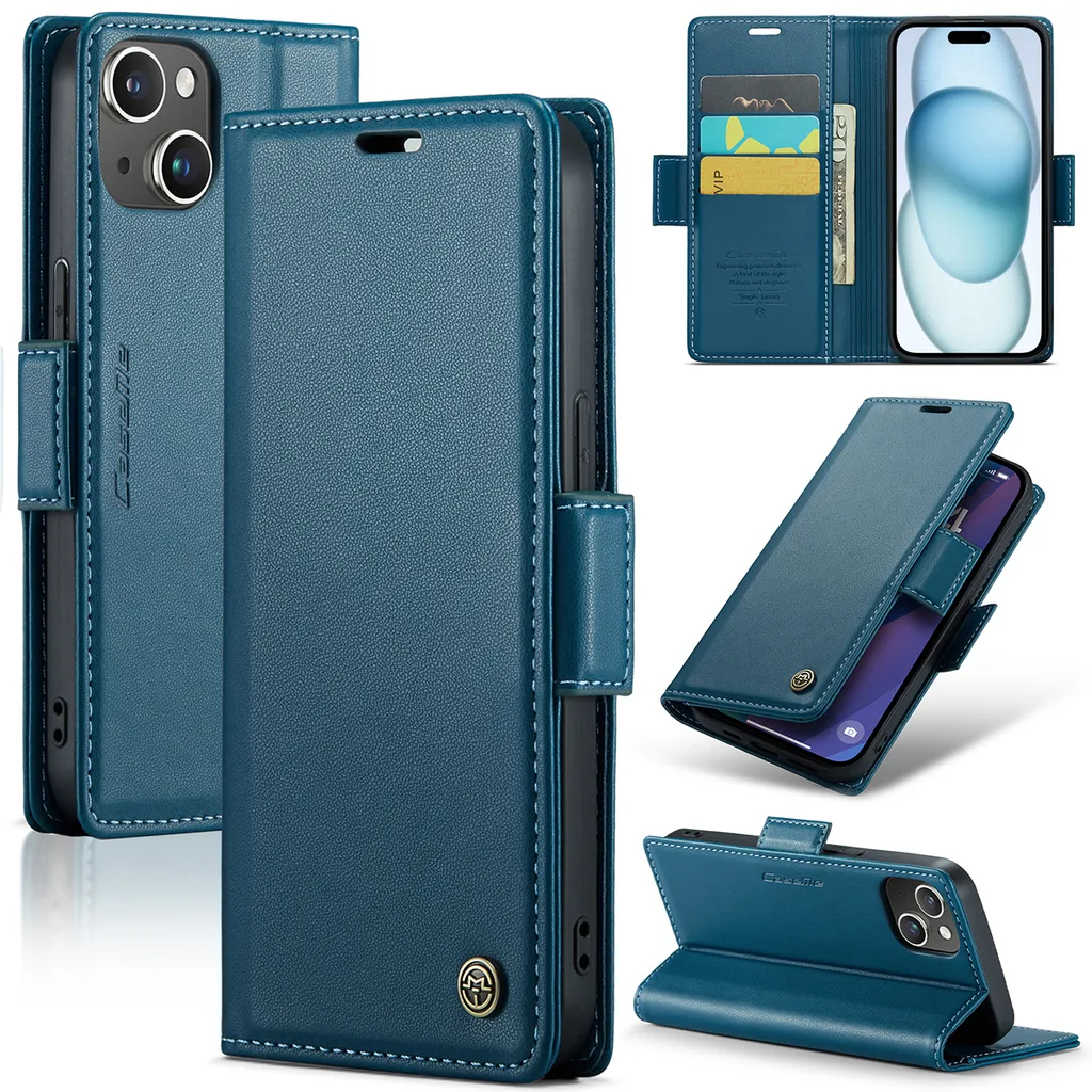 Cover iPhone 15 Plus Blu con Porta Carte - Protezione Quotidiana