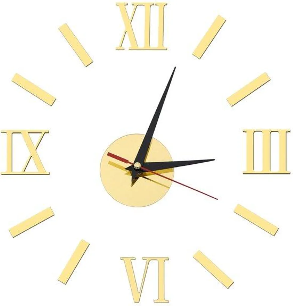 Grande horloge murale design en acrylique doré pour salon et bureau