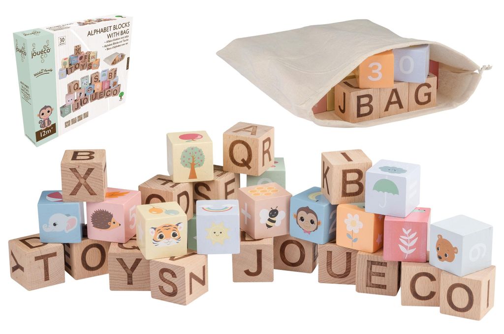 Jouéco Holz Alphabet Bausteine Set - Lernspielzeug mit Beutel