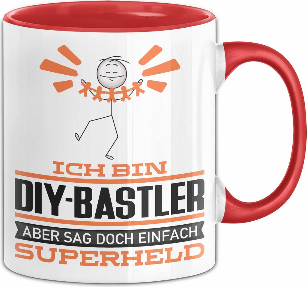 DIY-Bastler Geschenk Tasse Ich Bin DIY-Bastler Aber Sag Doch Einfach Superheld Lustige Geschenkdiee für DIY-Bastler Kaffee-Becher (Rot)