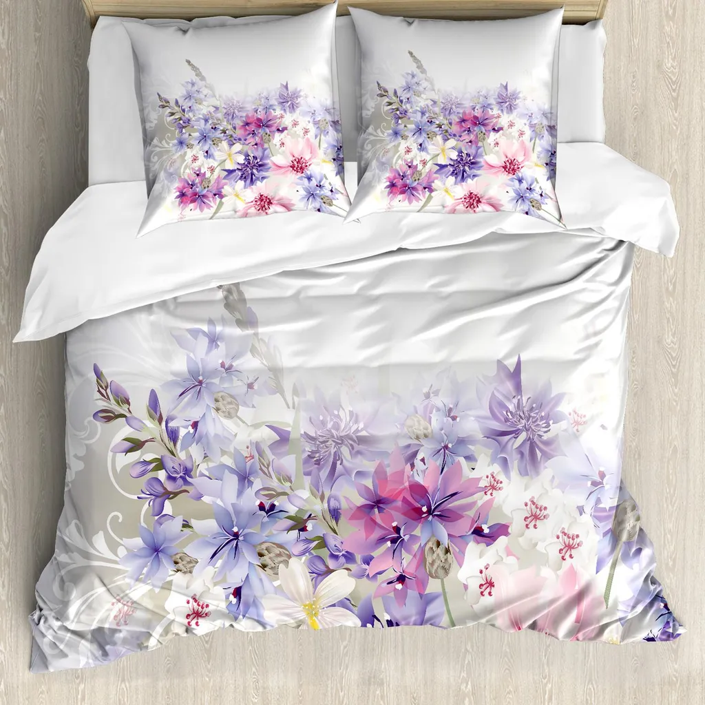 Linge de lit floral violet et rose en microfibre douce, set 155x220 cm