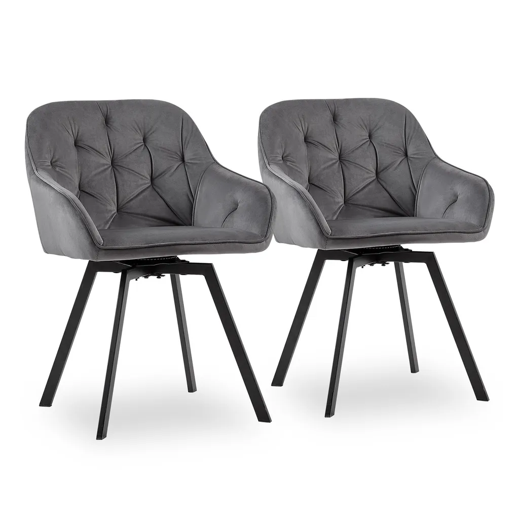 CLIPOP Lot de 2 Chaises de Salle à Manger Pivotantes en Velours Gris