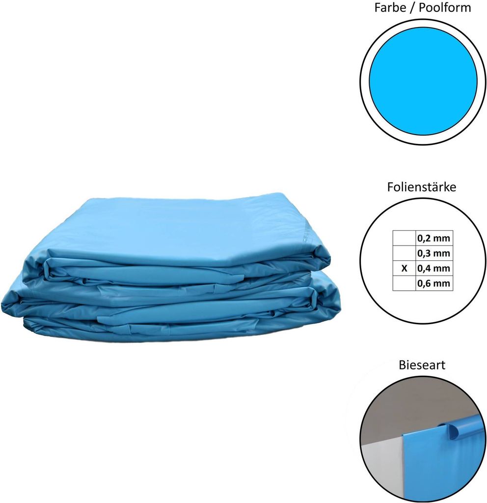 Poolfolie Ersatzfolie Rundbecken 360x90cm - Dicke 0,4mm - overlap - blau