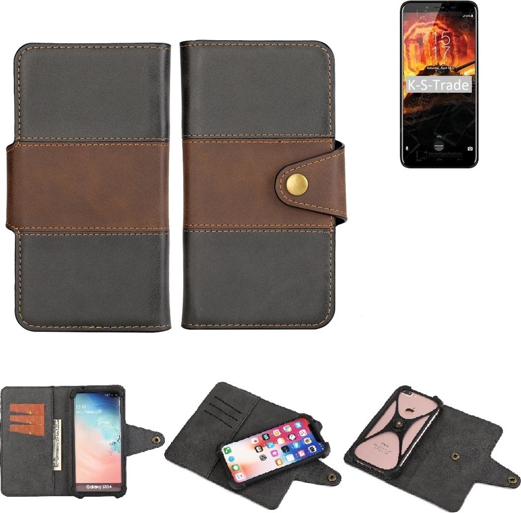 K-S-Trade Handyhülle Schutzhülle Hülle Bookstyle Wallet-Case kompatibel mit HomTom S99 Bumper Rundumschutz schwarz-braun 1x