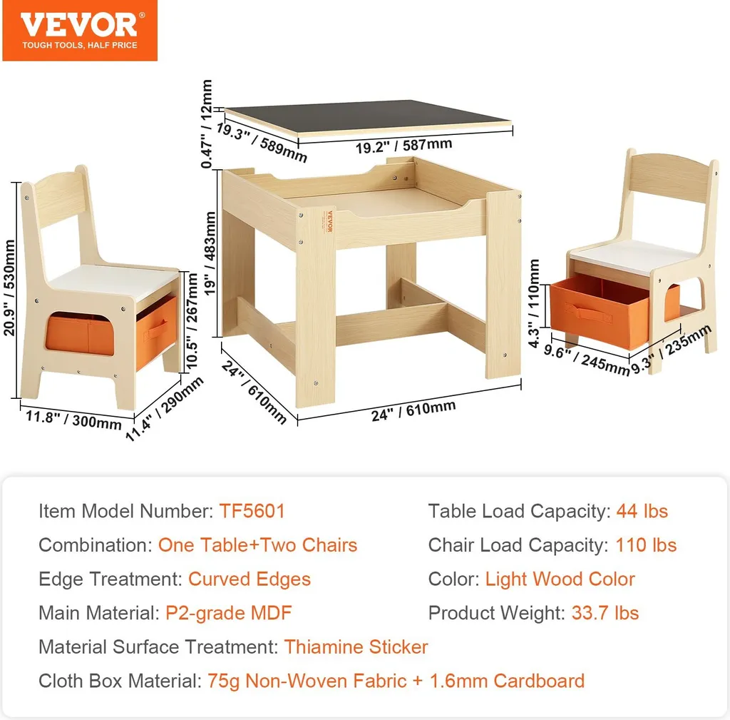 Set di sedute per bambini Tavolo per bambini, 2 sedie per bambini 1 tavolo Set di sedute per bambini in MDF di qualità P2, set di tavoli per bambini Robusti mobili per bambini con piano d'appoggio bifacciale e contenitore Set di mobili per bambini - 7