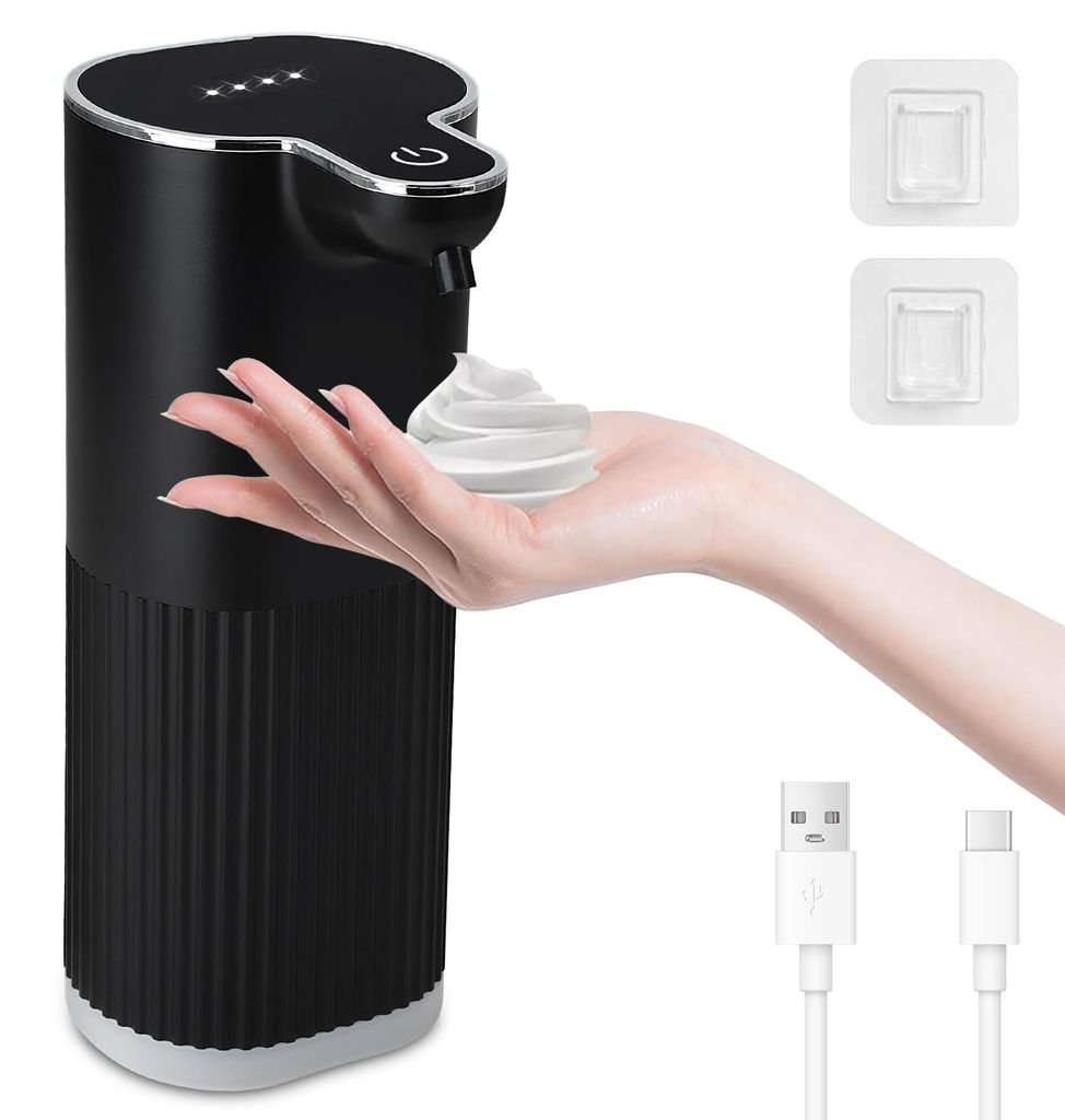Automatischer Seifenspender, 350 ml elektrischer Schaumseifenspender mit Sensor, 4-stufig verstellbar, wasserdicht (IPX5), Wandmontage, geriffeltes...