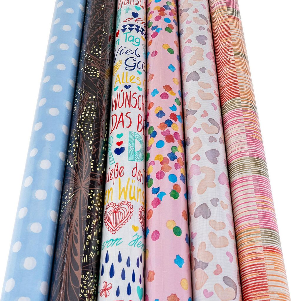 Geschenkpapier Set 70x200cm 6 Rollen Geburtstag Rosa Bunt Produktbild