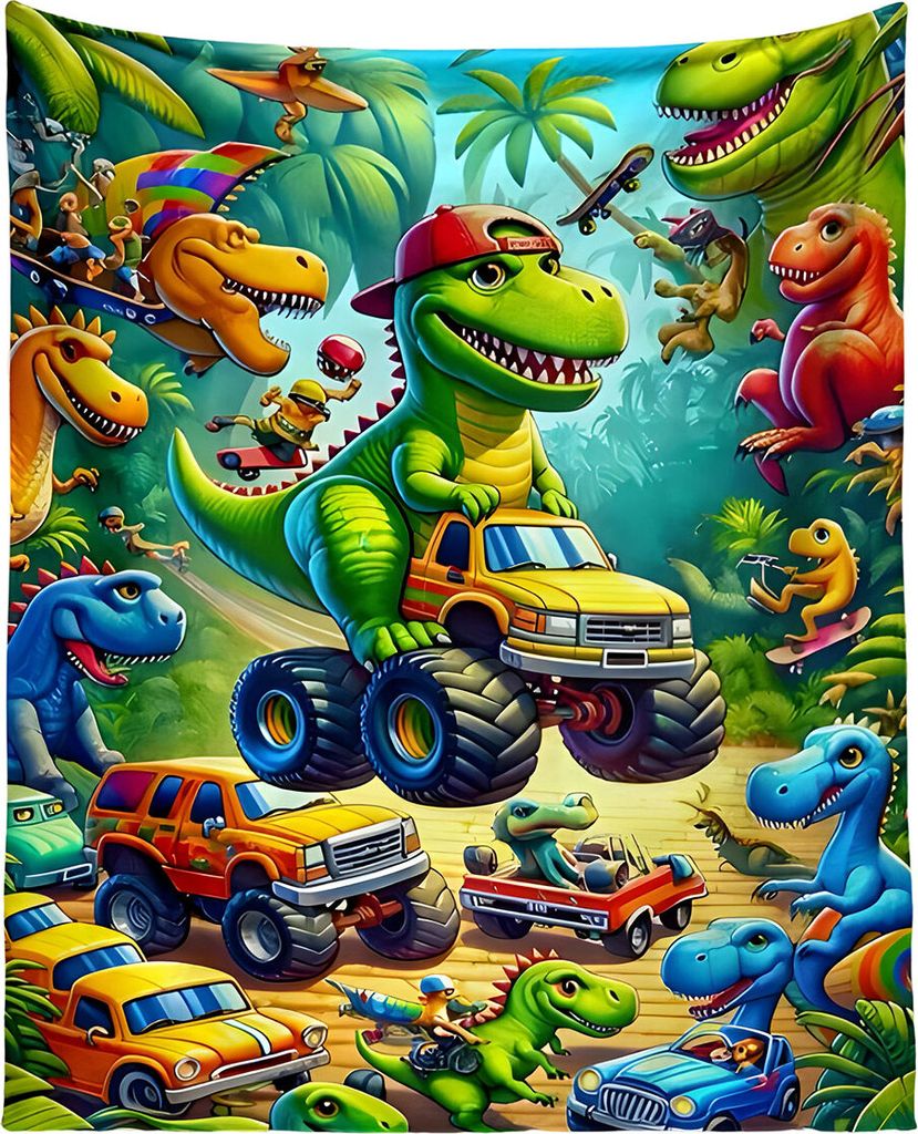 Mikroplyšová hřejivá deka 150x200 cm - Dinosauří závody Obrázek produktu 
