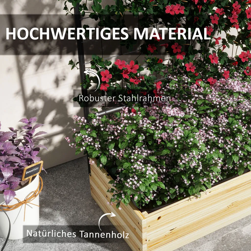 Carré potager surélevé 80cm avec support vertical pour fleurs de balcon - 7