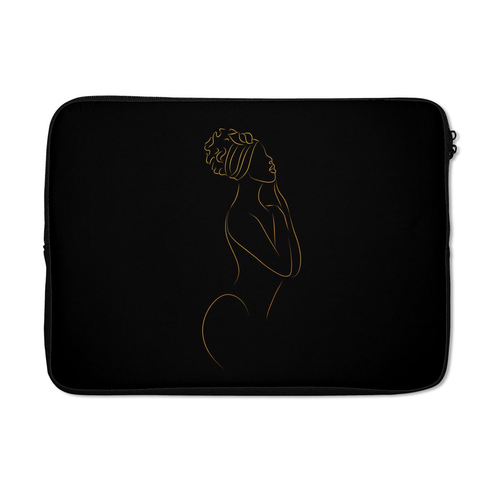 MuchoWow Laptop Hülle 14 ZollFrau - Schwarz und Gold - Strichzeichnung Laptoptasche - Laptoptasche - Stoßsicher - Schutzhaube