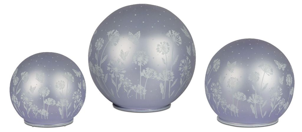 3er Set LED Kugellampen BLUMENWIESE 10 + 12 + 15cm lila mit Produktbild 