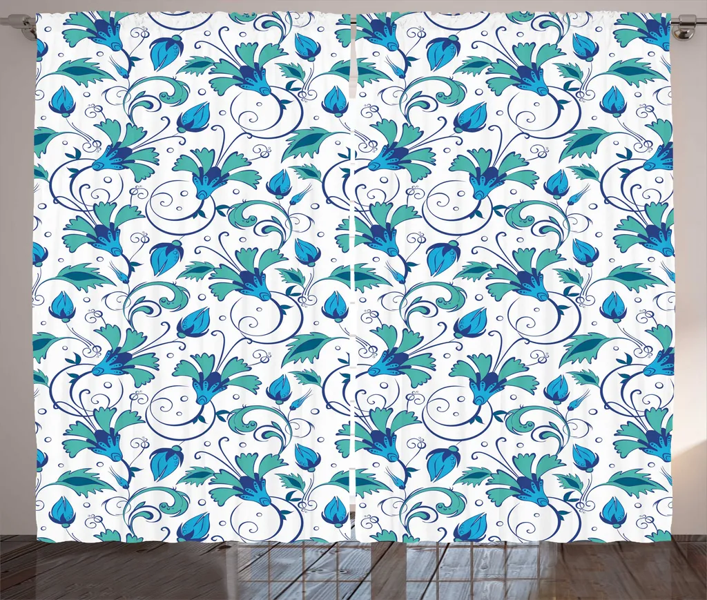 Rideaux de Salon Imprimés Tulipes Orientales Turquoise 280 x 225 cm