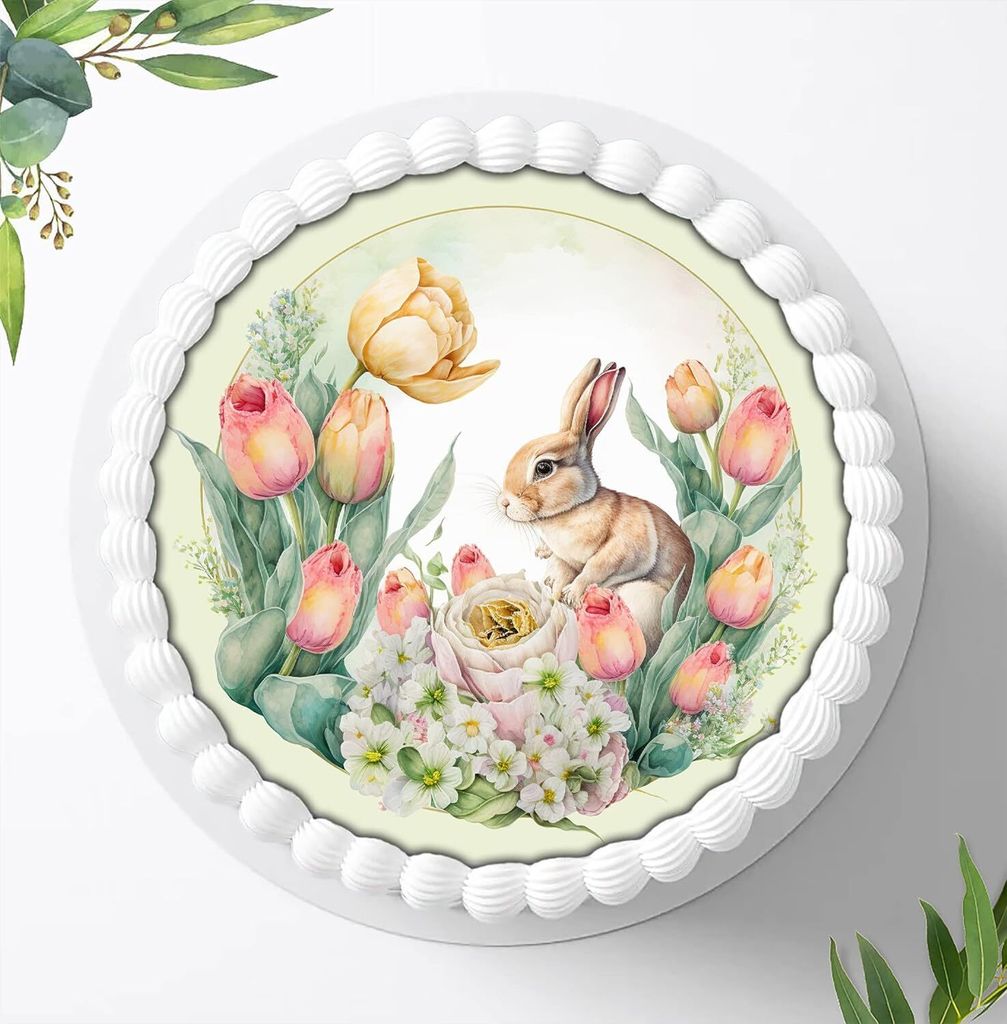 Für die Geburtstags Torte ein Tortenaufleger, Zuckerbild mit dem Motiv: Ostern, Essbares Foto für Torten, Fondant, Ø 20cm, 1277z