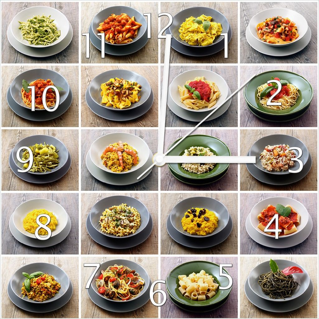 Wallario Design Wanduhr Italienische Pasta aus Echtglas, Produktbild 