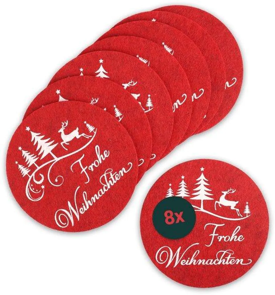 Sous-verres rouges en feutre épais 12cm - Lot de 8 spécial décoration