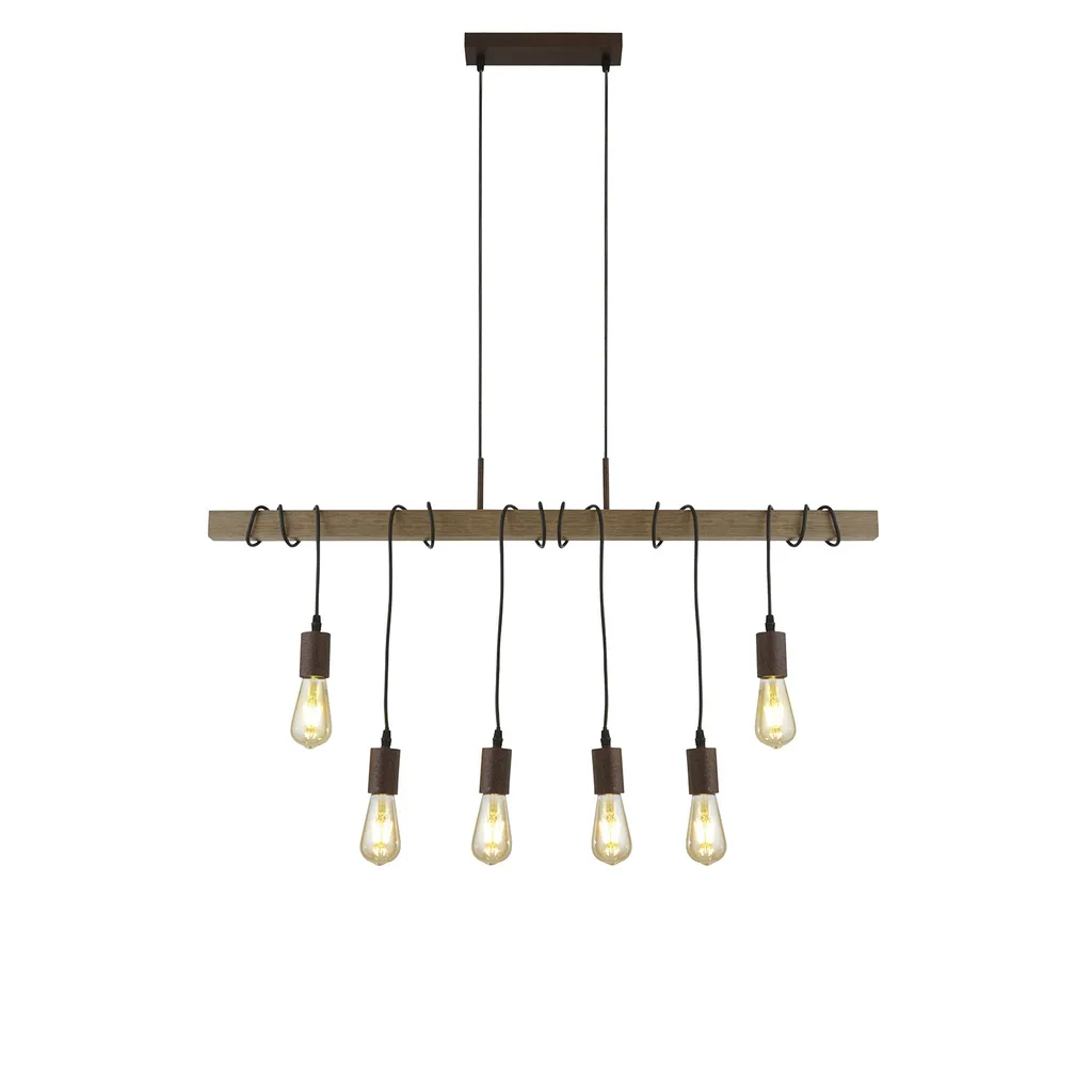 Luminaire suspendu Barn 6 flammes bois foncé idéal au dessus de table