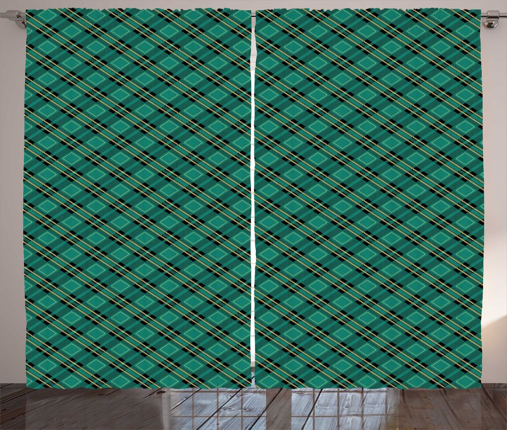 ABAKUHAUS Keltisches Grün Rustikaler Gardine, Diagonale Linien Kunst, Schlafzimmer Kräuselband Vorhang mit Schlaufen und Haken, 280 x 225 cm, Tea...