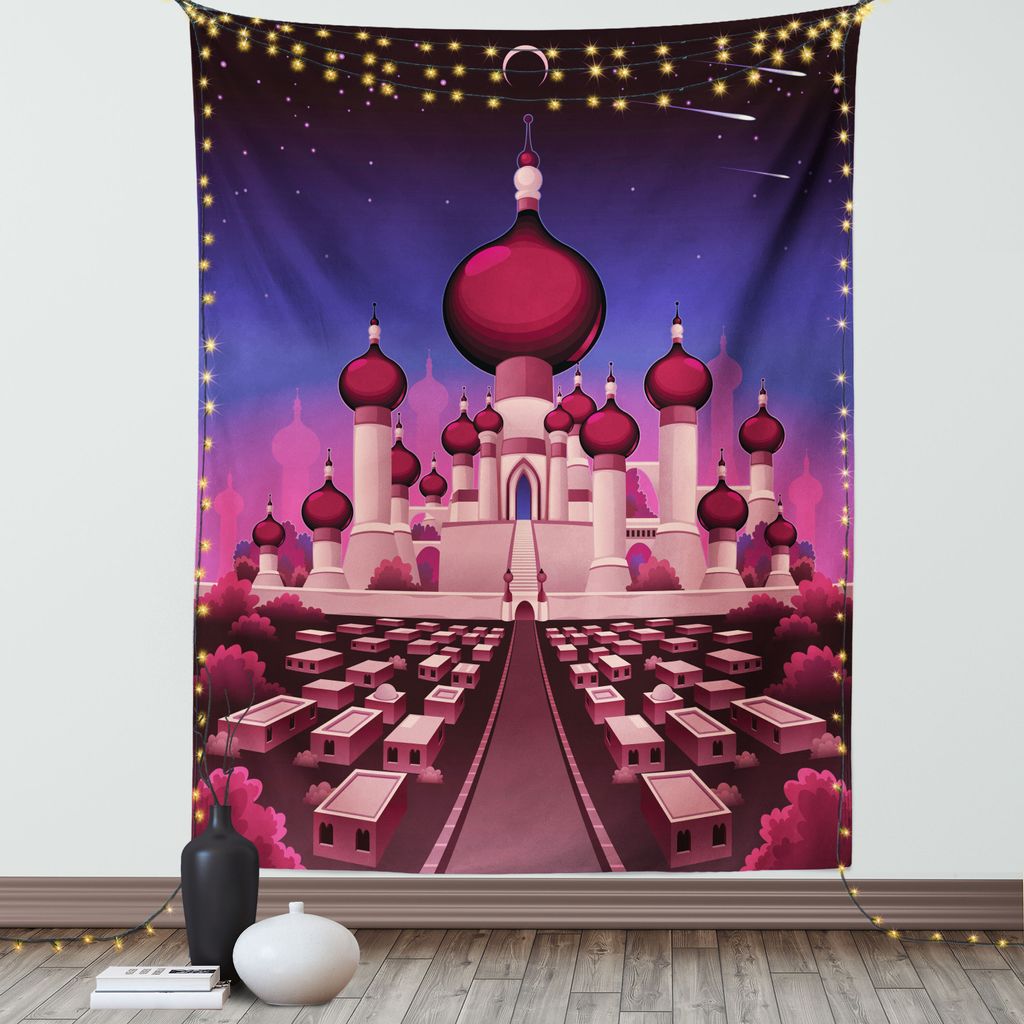 ABAKUHAUS Fantasie Wandteppich, Asiatische Taj Mahal Krone des Palastes Kuppel und Minaretten Druck, Wohnzimmer Schlafzimmer Seidiger Satin Wandtuc...