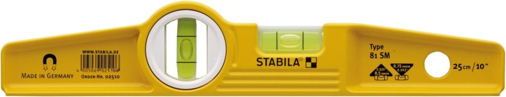 Stabila 02510, Wasserwaage, 0,25 m, Gelb, 0,5 mm/m, Produktbild 