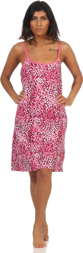 Ärmelloses Damen Spaghetti Nachthemd in Tupfen / Animal Print Optik - auch in Übergrössen ; beere , 56
